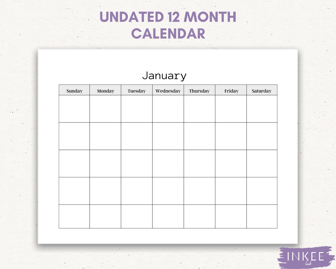 Yearly Blank Calendar A4 & US Letter Printable PDF Download - Etsy