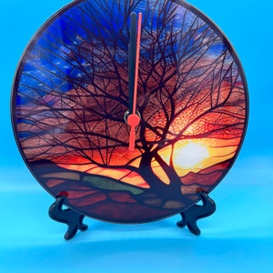 Glass Clock with stand - Winter Sunset