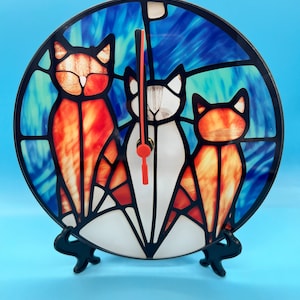 Glass Clock with stand - 3 Cats