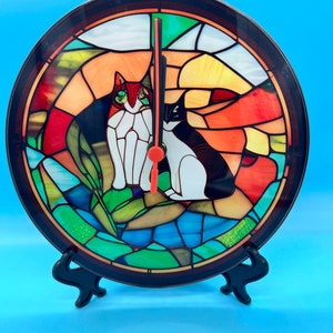 Glass Clock with stand - 2 Cats