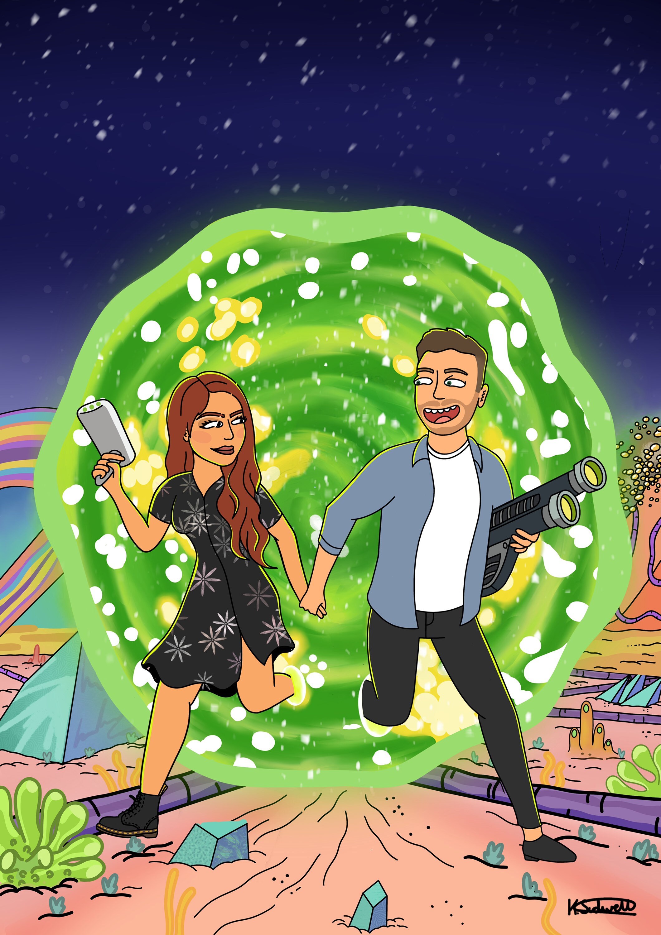 Rick and Morty Custom Portrait Couples Portrait Gift Birthday Gifts ...