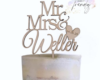 Personalized Mr & Mrs Wooden Cake Topper: Rustic Wedding Decor