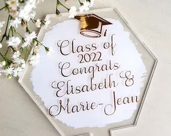 Personalized Acrylic Cake Topper: Hand-Painted Graduation, Congrats