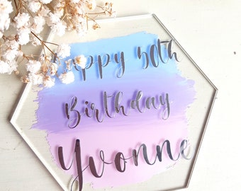 Personalised Acrylic Cake Topper - Painted/ Ombre / Multicoloured