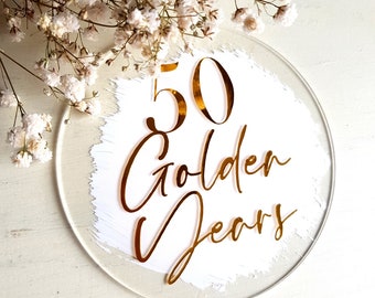 Wedding Anniversary - Painted/ Elegant Cake Topper/Golden/Silver/Ruby
