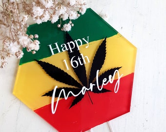 Personalized Acrylic Cake Topper - WEED LEAF MARIJUANA