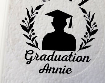 Personalized Acrylic Cake Topper: Hand-Painted Graduation, Congrats, Elegant