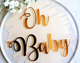 Personalised Acrylic Cake Topper - Painted/ Oh Baby/ Baby Shower