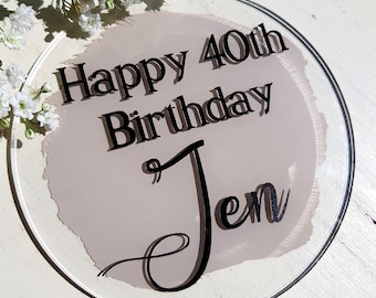 Personalized Acrylic Cake Topper: Hand-Painted Happy Birthday
