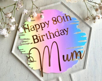 Personalized Acrylic Cake Topper: Happy Birthday, Rainbow Decor