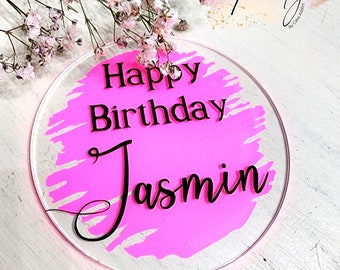 Personalized Acrylic Happy Birthday Cake Topper: Elegant Party Decor