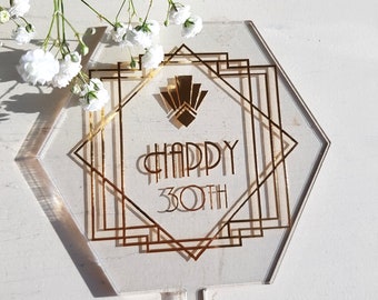 Personalized Art Deco Acrylic Cake Topper – Elegant Gatsby Design