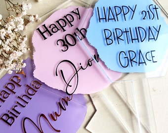 Personalized Hand-Painted Acrylic Cake Topper: Birthday Celebration
