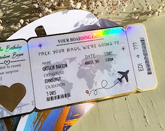 Personalised Boarding Pass - Surprise scratch/Trip Reveal/Holographic