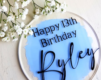 Personalized Hand-Painted Acrylic Cake Topper: Birthday Celebration