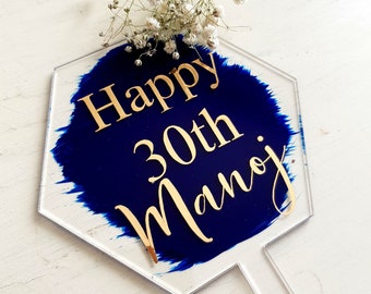 Personalized Acrylic Cake Topper: Hand-Painted Elegant Birthday Decor