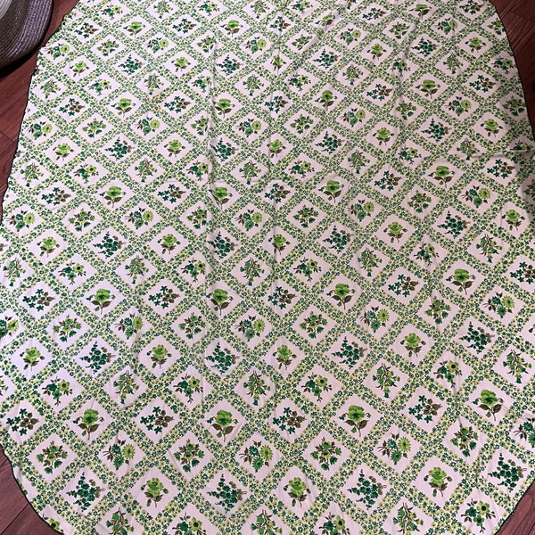 vintage COTTAGE CORE green floral TABLECLOTH