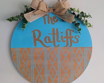 Colgante de puerta personalizado con apellido familiar, letrero personalizado con apellido, decoración rústica de puerta estilo granja, colgante de puerta familiar, letrero de madera hecho a mano