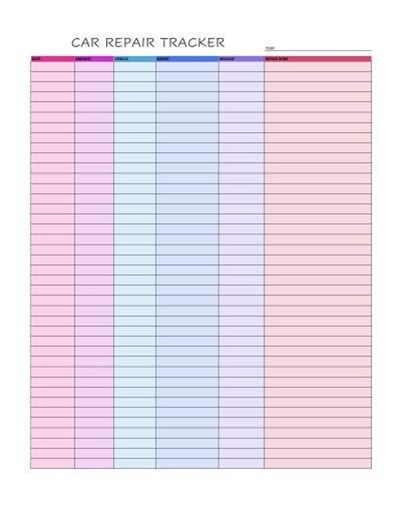 Car Repair Tracker Etsy