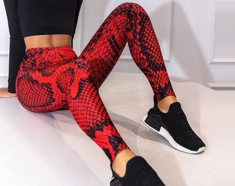 Bohelly Womens Printed Yoga Fitness Leggings Running Gym Stretch Snake Pattern Stockings Sports Pants Trousers 