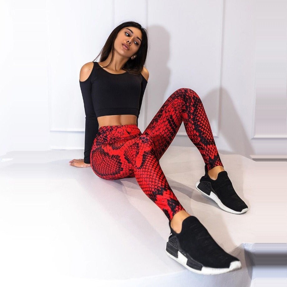 Snake Skin Leggings Red Snake Leggings 