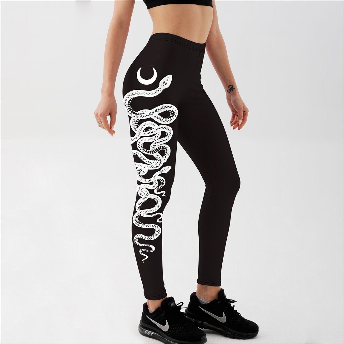 Snake Leggings Animal Print Gym Tights Silver Snake Moon 3D Etsy