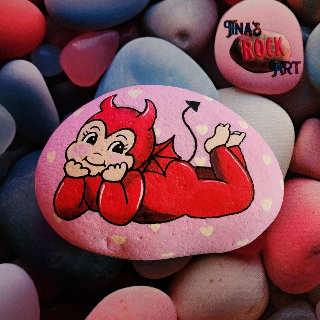 Little Devil Cherub Painted Rock - Etsy