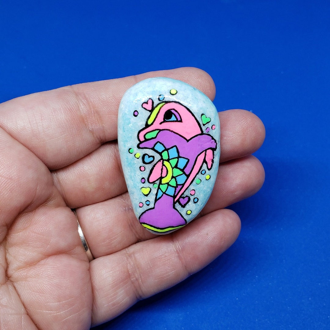 Neon Dolphin Painted Rock - Etsy