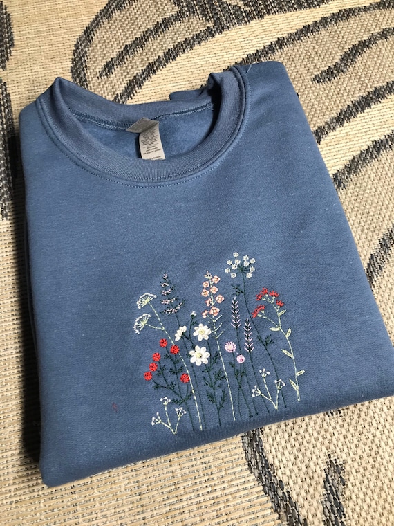 Wildflowers Embroidered Crewneck - Etsy