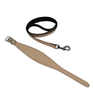 Padded leather hound dog collar & lead set. Pastel colours padded dog collars hand made in the UK from genuine leather