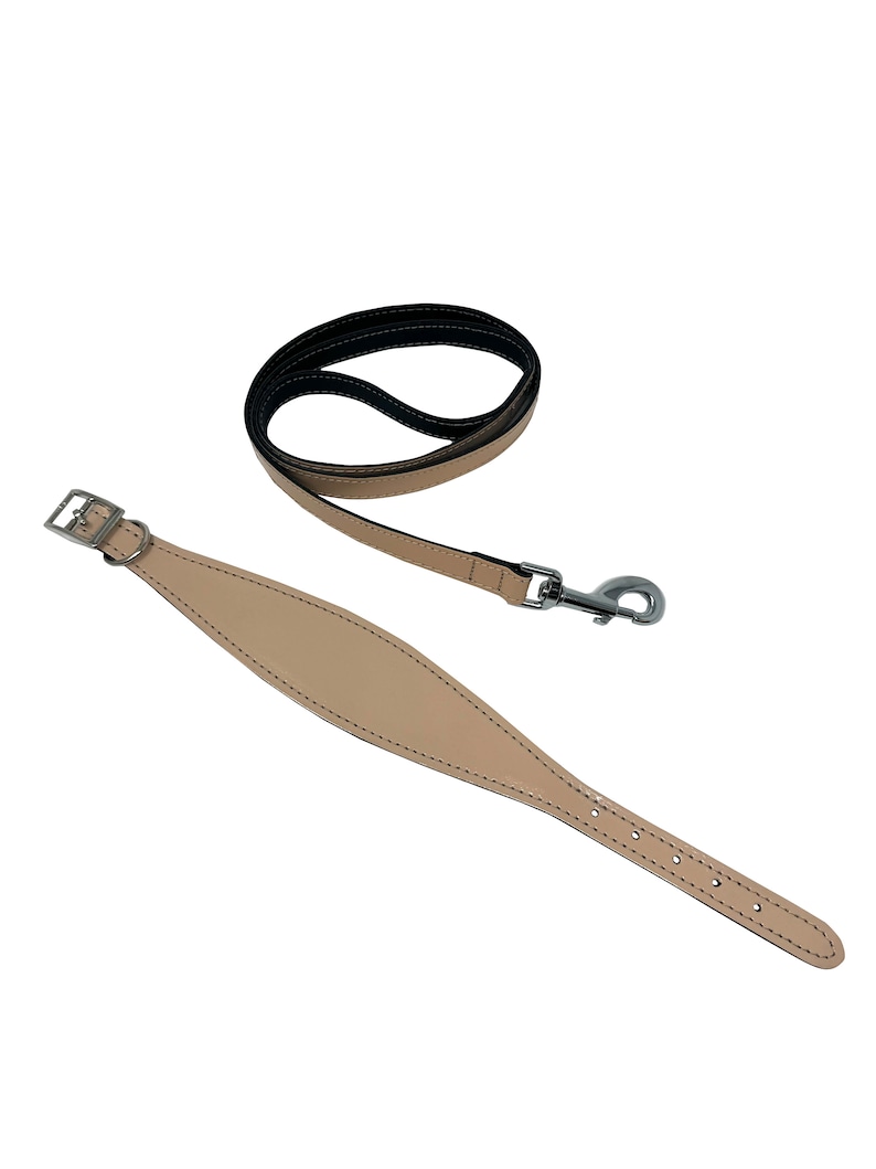 Padded leather hound dog collar & lead set. Pastel colours padded dog collars hand made in the UK from genuine leather