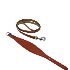 Padded leather hound dog collar & lead set. Pastel colours padded dog collars hand made in the UK from genuine leather