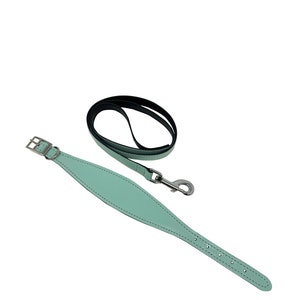 Padded leather hound dog collar & lead set. Pastel colours padded dog collars hand made in the UK from genuine leather