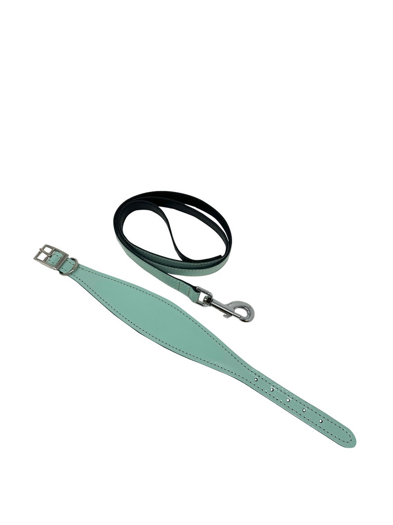 Padded leather hound dog collar & lead set. Pastel colours padded dog collars hand made in the UK from genuine leather