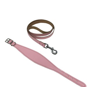Padded leather hound dog collar & lead set. Pastel colours padded dog collars hand made in the UK from genuine leather