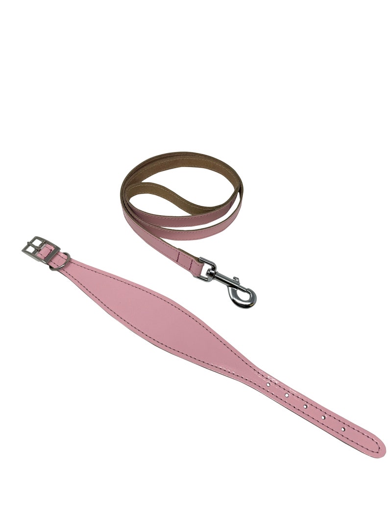 Padded leather hound dog collar & lead set. Pastel colours padded dog collars hand made in the UK from genuine leather