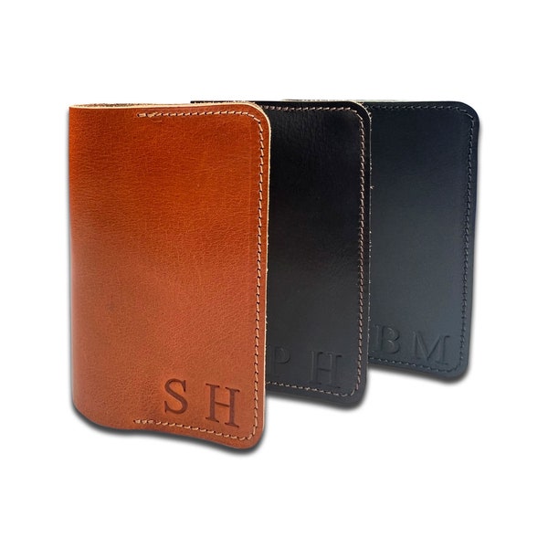 Leather passport cover, Personalised gift idea, genuine old English leather made in England.