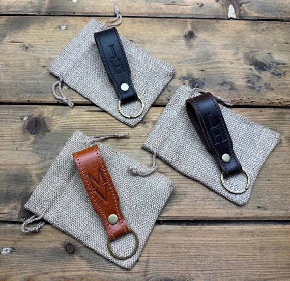 Leather key ring - Personalised gift for him or her - Bridesmaids/groomsmen gift - Genuine leather - Brass key ring - Student gift - UK Made