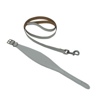 Padded leather hound dog collar & lead set. Pastel colours padded dog collars hand made in the UK from genuine leather