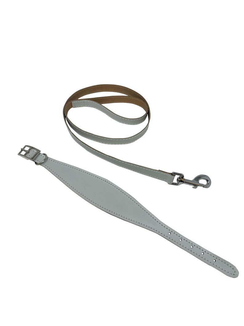 Padded leather hound dog collar & lead set. Pastel colours padded dog collars hand made in the UK from genuine leather