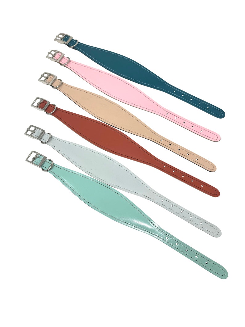 Padded leather hound dog collar & lead set. Pastel colours padded dog collars hand made in the UK from genuine leather