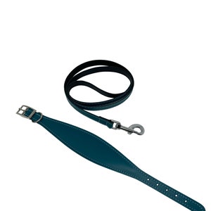 Padded leather hound dog collar & lead set. Pastel colours padded dog collars hand made in the UK from genuine leather