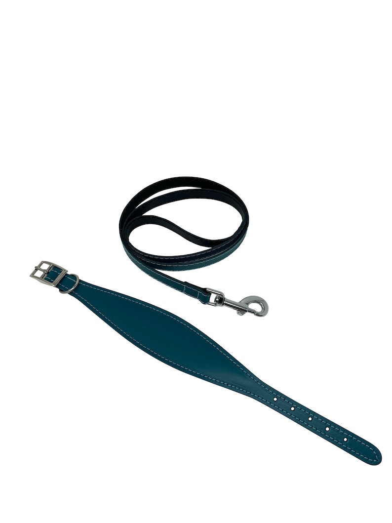 Padded leather hound dog collar & lead set. Pastel colours padded dog collars hand made in the UK from genuine leather
