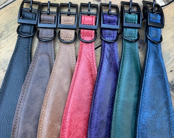 Leather Sighthound collar - Soft padded collar - Suede lined and padded- Whippet - Lurcher - Martingale - Luxury - Genuine Leather - UK Made