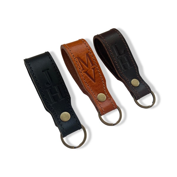 Lanière de porte-clés en cuir - porte-clés monogrammé - attache pour boucle de ceinture - idée cadeau - cadeau personnalisé - fabrication britannique - cuir véritable