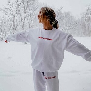 Love Ya Mean It on Red Crewneck (Fits True to Size)