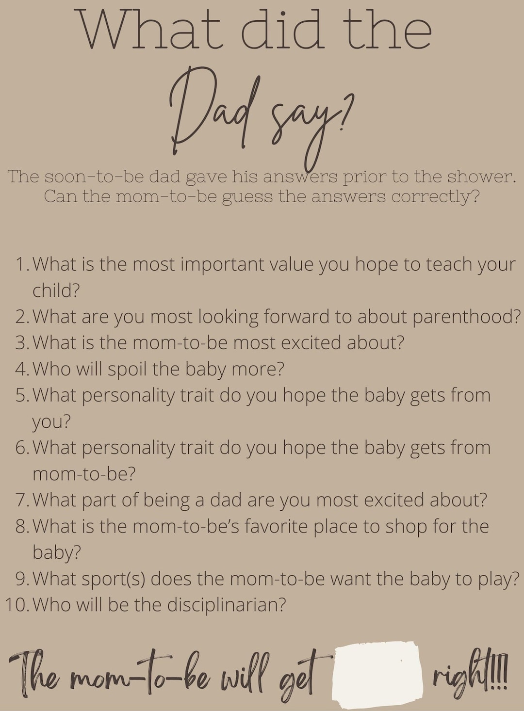 Neutral Baby Shower What Did Dad Say Game - Etsy