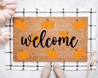 Pumpkin Welcome Doormat | Fall Doormat | Welcome Mat | Fall Porch Decor | Pumpkin Doormat | Halloween Doormat | Thanksgiving Doormat