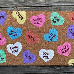 Conversation Heart Doormat, Valentine's Day Doormat, Valentine's Day Decor, Heart Doormat, Valentine Welcome Mat, V-Day Decor, Fun Doormat