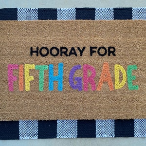 Hooray for Grade Level Doormat, Classroom Decor, Teacher Doormat, Bright Classroom Decor, Back to School, Teacher Gift, Welcome Mat
